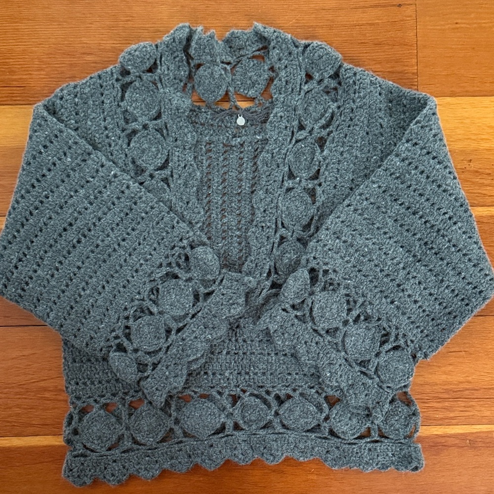 Anthropologie Gray Crochet Sweater